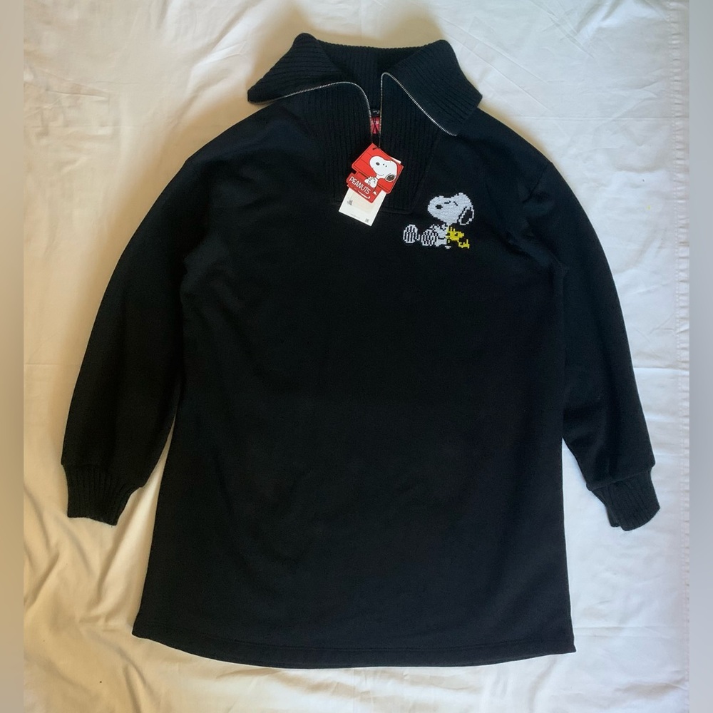 Zara Snoopy peanuts Sweater Zip Dress Limited Woodstock  Style Large New w/ tags